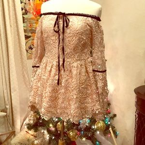 Boston proper small peach/rose  lace top blouse